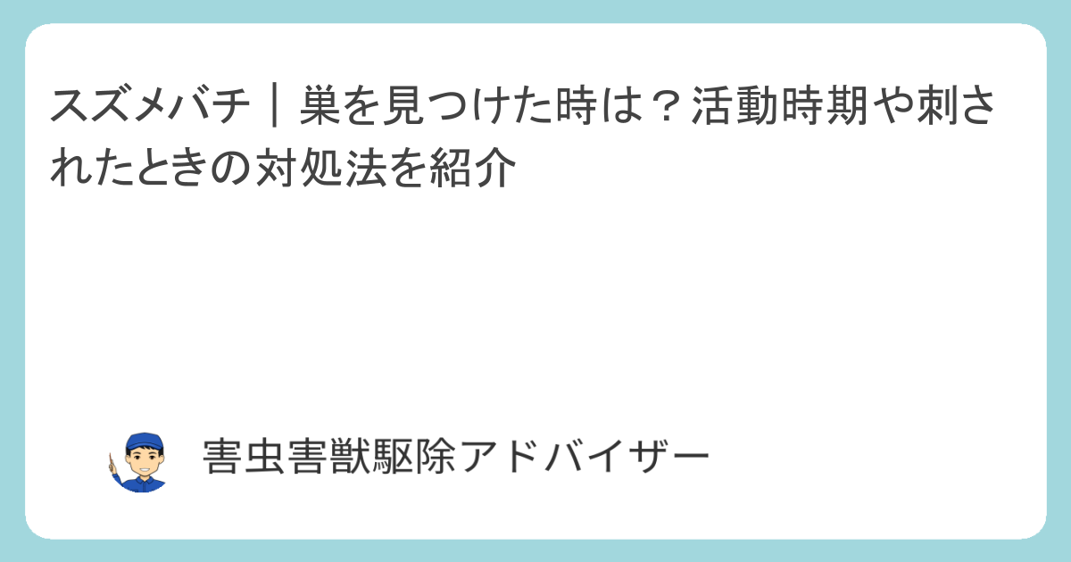 スズメバチ｜巣を見つけた時は？活動時期や刺されたときの対処法を紹介